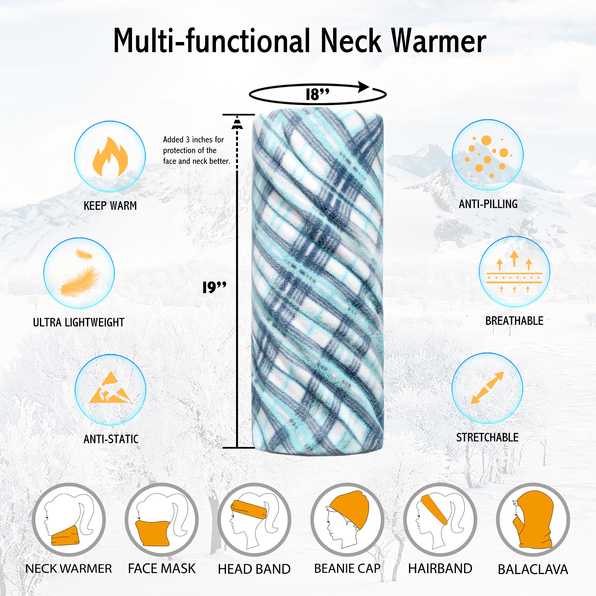Copricapo termico multifunzionale per esterni Ghetta per il collo/sciarpa Fascia per il viso in caldo pile