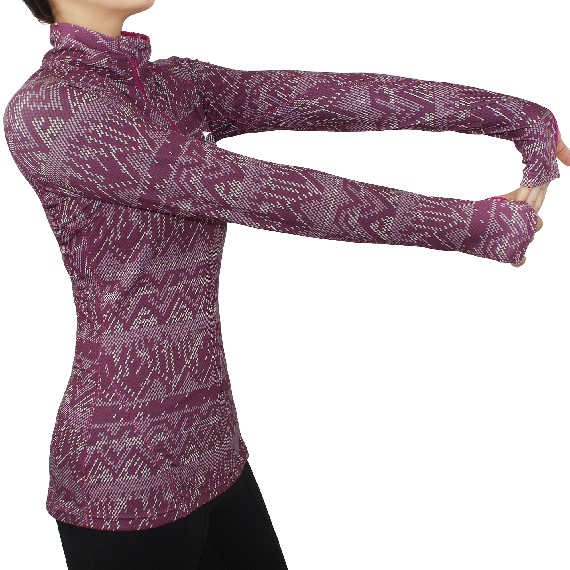 Top da donna con stampa a manica lunga leggera con mezza zip, maglietta da yoga, pullover da corsa